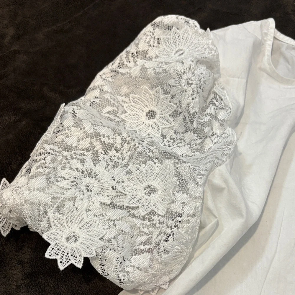 Zara White Lace Sleeve Blouse